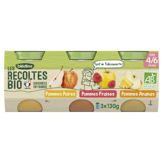 Petit pot dessert pommes poires fraises ananas bio - dès 4 mois