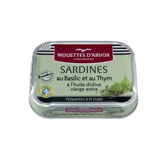 Sardines au basilic et au thym, à l'huile d'olive vierge extra