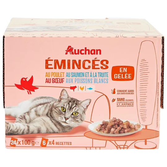 Emincés en gelée viandes et poissons pour chat