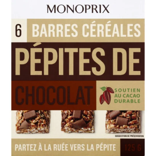 Barres céréales pépites de chocolat