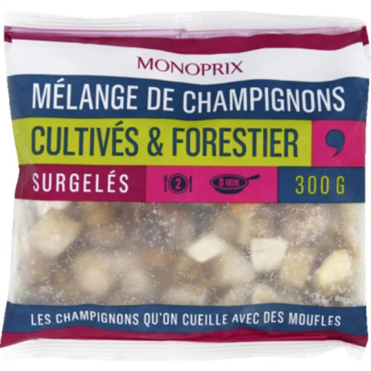 Mélange de champignons cultivés et forestiers, surgelées