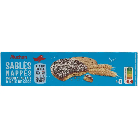 Biscuits sablés aux céréales nappés chocolat au lait saveur coco