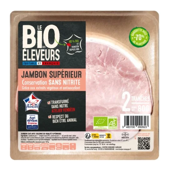 Jambon cuit avec couenne bio Sans Nitrite
