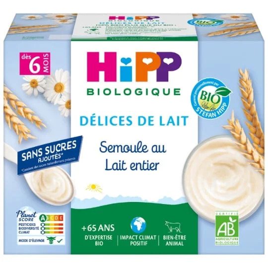Dessert bébé dès 6 mois semoule au lait entier Bio