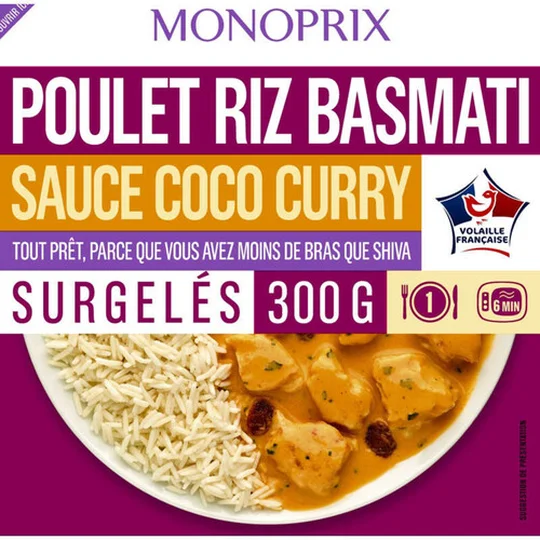 Poulet riz basmati sauce coco curry