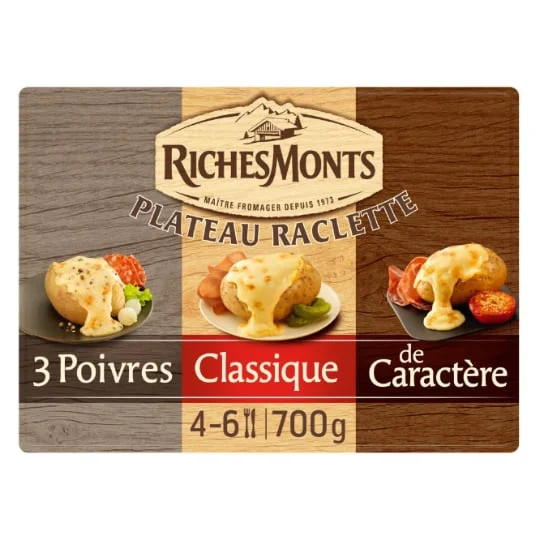 Fromage à raclette Riches Monts 3 saveurs - 3x9 tranches