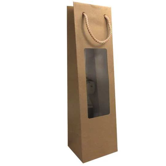 Pochette Cadeau Kraft à Fenêtre pour Bouteille de Vin de 75cl