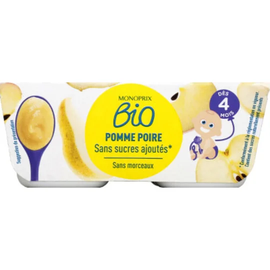 Compote pommes poires sans sucres ajoutés bio, dès 4 mois