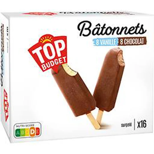 Bâtonnets glace goûts vanille & chocolat