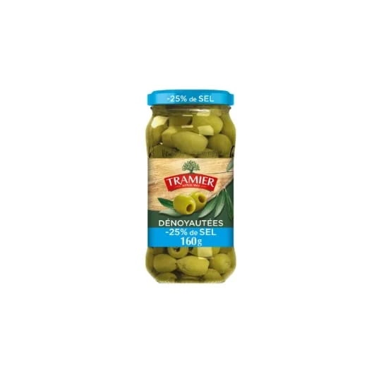 Olives vertes dénoyautées réduit en sel