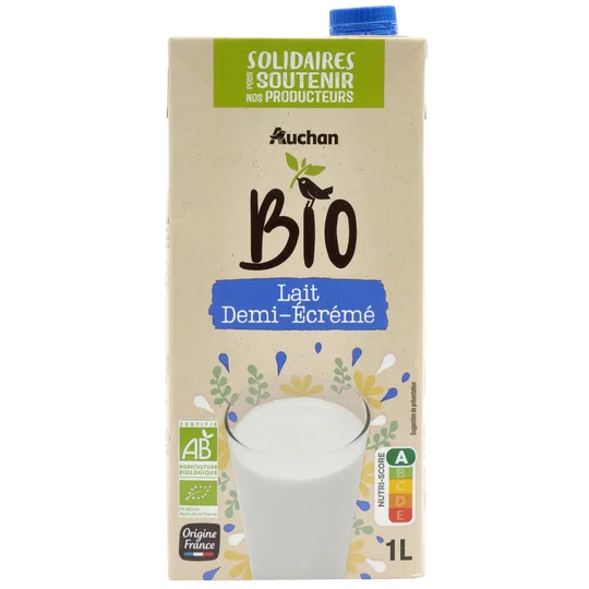Lait demi-écrémé équitable UHT bio filière responsable
