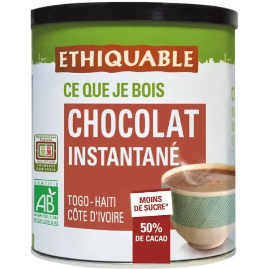 Chocolat instantané en poudre 50% cacao Bio