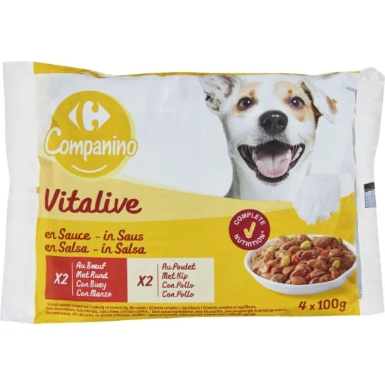 Pâtée pour chien émincés aux viandes et légumes