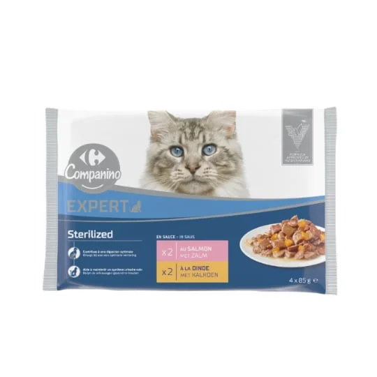 Pâtée pour chat Stérilisé en sauce au saumon & dinde