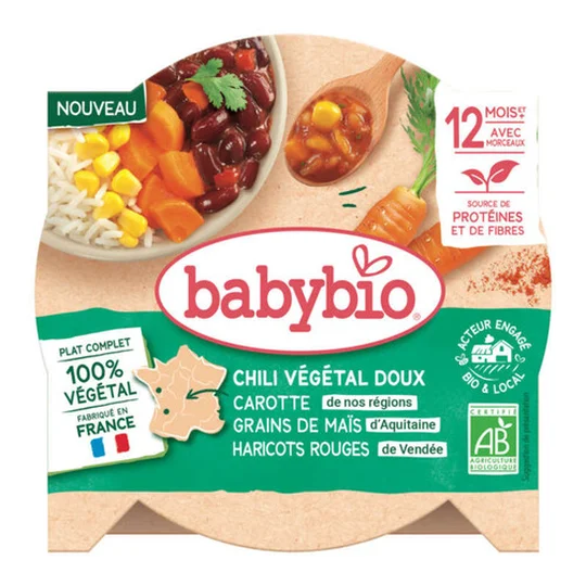 Chili végétarien doux Carotte des Landes ,Grain de maïs d'Aquitaine, Bio