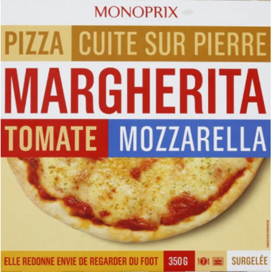 Pizza margherita tomate mozzarella cuite sur pierre, surgelée