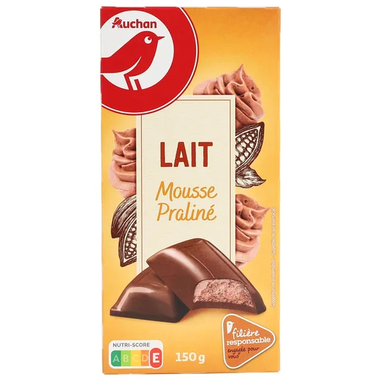 Tablette de chocolat au lait fourrée mousse praliné