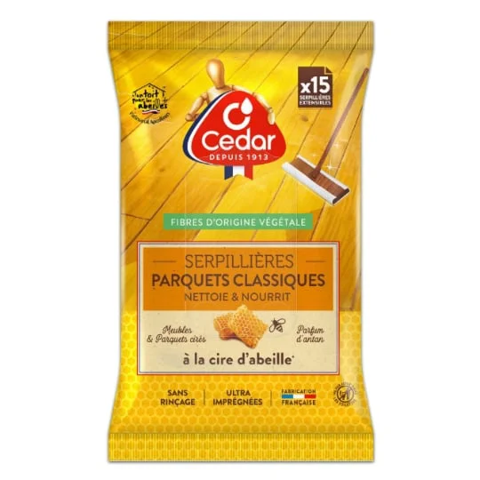 Lingettes Serpillières Nettoyant Parquets Classiques à la Cire d'Abeille