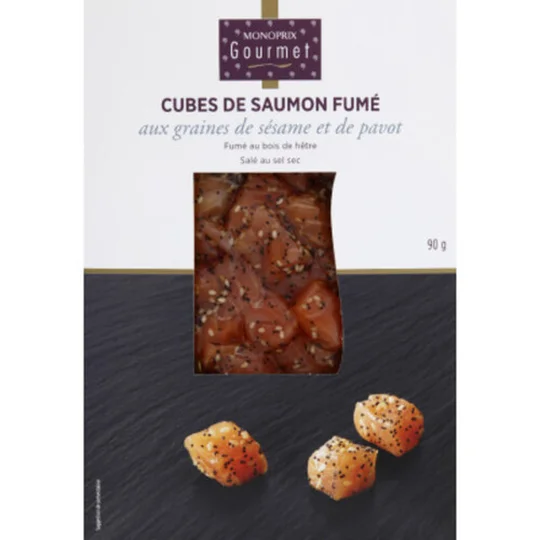 Cubes de saumon fumé aux graines de sésame et de pavot