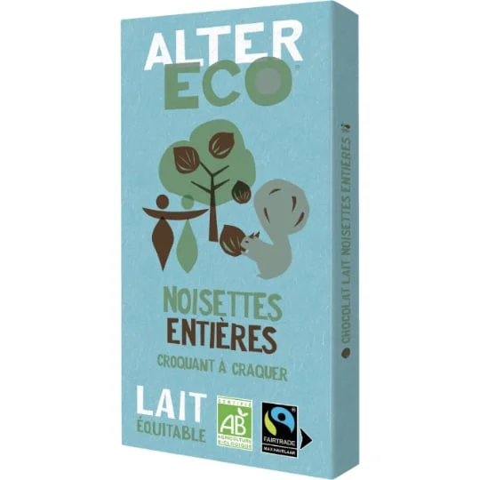 Chocolat bio lait noisettes entières