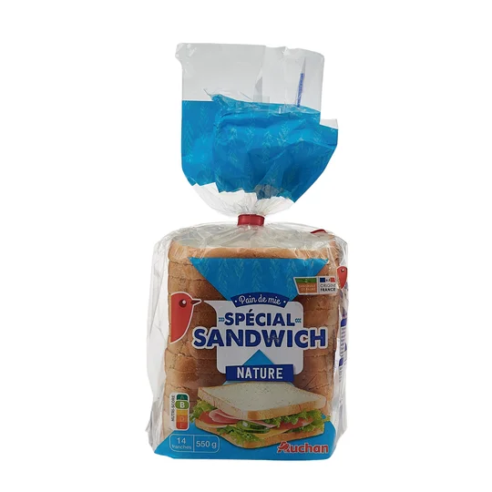 Pain de mie nature grandes tranches avec croûte spécial sandwich