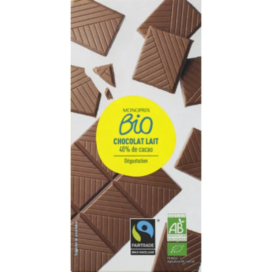 Chocolat au lait dégustation 40% cacao, bio