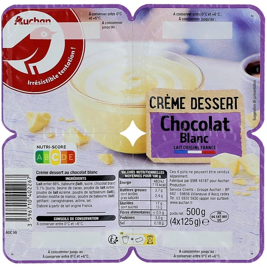 Crème dessert au chocolat blanc