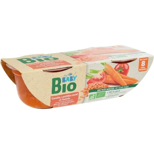 Plat bébé bio carotte lentilles, 8 mois
