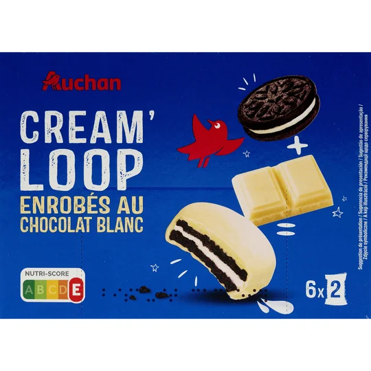 Cream loop biscuits fourrés enrobés de chocolat blanc sachets fraîcheur