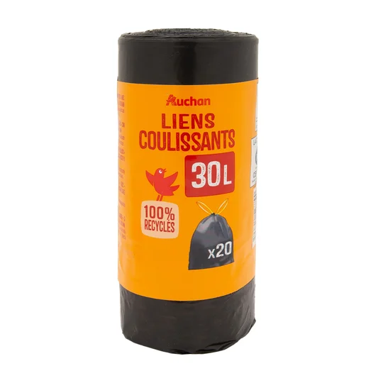 Sacs poubelle avec liens coulissants 30L