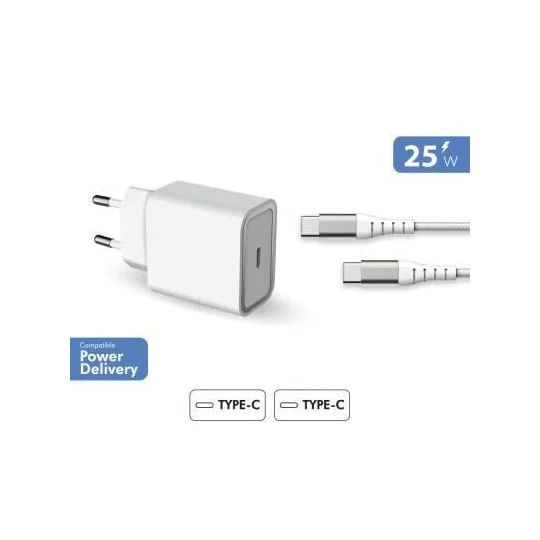 Chargeur de maison 25W Power Delivery + Câble Renforcé USB C/USB C