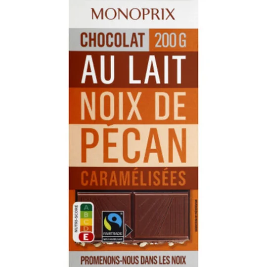 Chocolat au lait et noix de pécan caramélisées, Max Havelaar