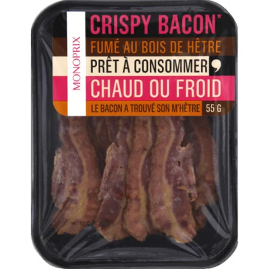 Crispy bacon fumé au bois de hêtre prêt à consommer