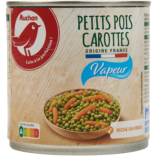 Petits pois carottes à la vapeur en conserve