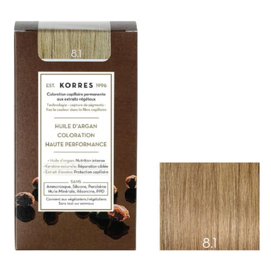 Korres coloration permanente huile d'argan, blond clair cendré 8.1