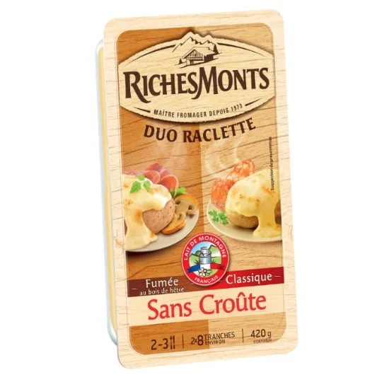 Fromage à raclette Duo Sans croûte Fumée et Classique