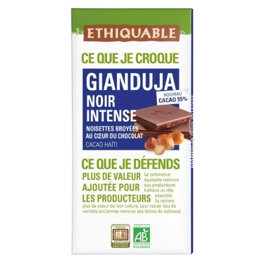 Tablette de chocolat noir 55% gianduja intense Haïti Bio