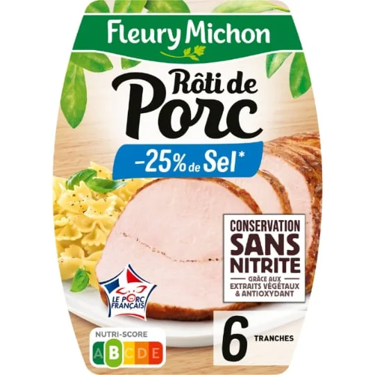 Rôti de porc cuit conservation sans nitrite réduit en sel
