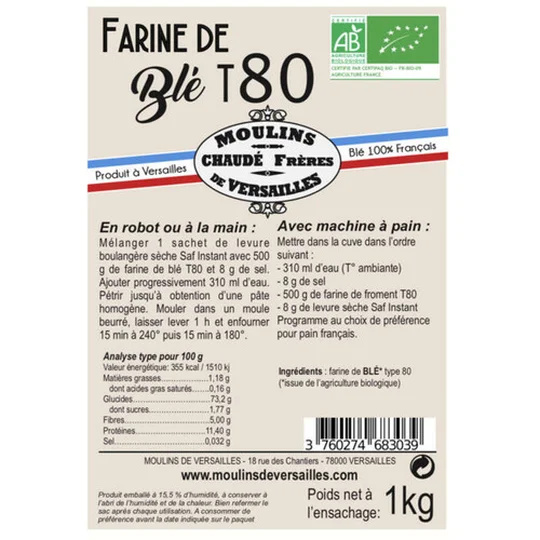 Farine complète de Blé T80 Bio