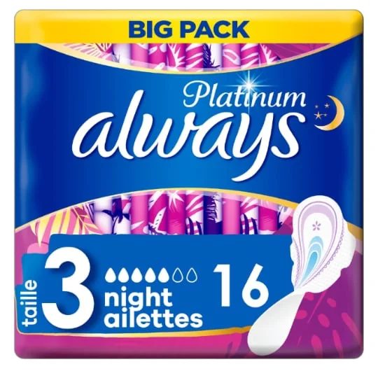 Serviette Hygiénique Avec Ailettes Platinum Day & Night Taille 3