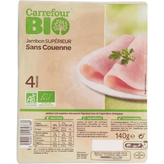 Jambon bio supérieur sans couenne
