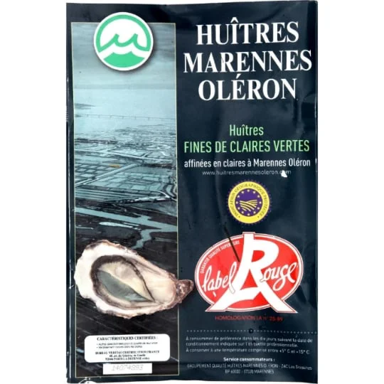 Huîtres fines de Claires Marennes N°3 Label Rouge IGP