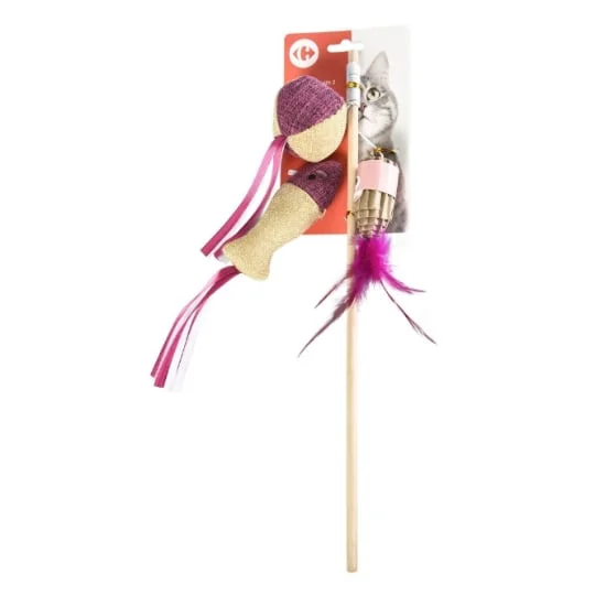 Jouet canne à pêche en bois pour chat