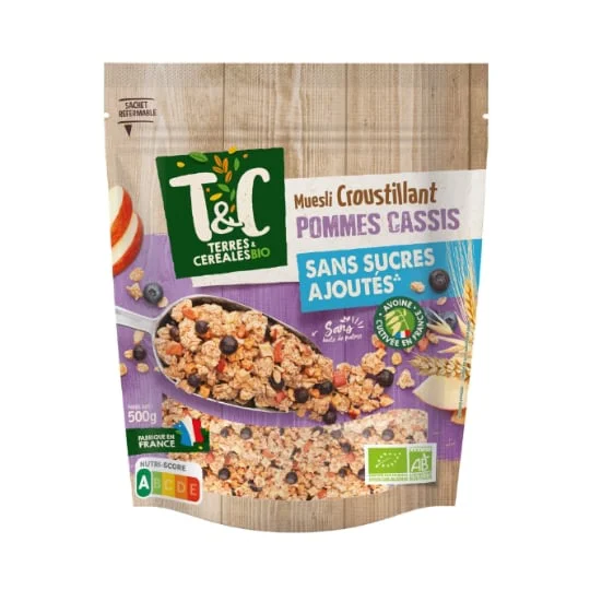Céréales muesli croustillant pomme cassis sans sucres ajoutés et sans huile de palme Bio