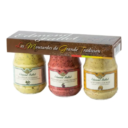 Moutardes de Dijon assortiment au basilic, cassis & aux noix