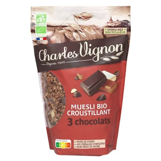 Céréales muesli croustillant 3 chocolats Bio
