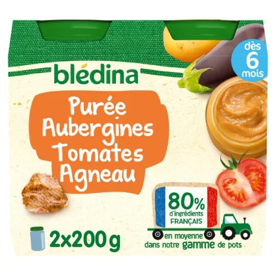 Petit pot bébé dès 6 mois purée aubergines tomates agneau