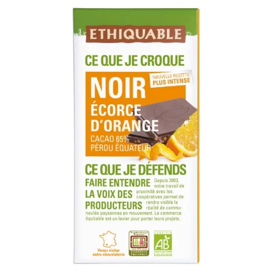 Chocolat noir écorces d'orange Pérou Equateur Bio
