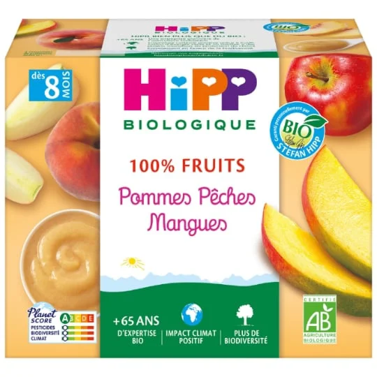 Pommes pêches mangues BIO 100% Fruits, dès 8 mois