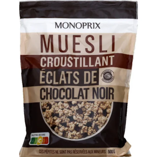 Pépites de céréales croustillantes aux éclats de chocolat noir